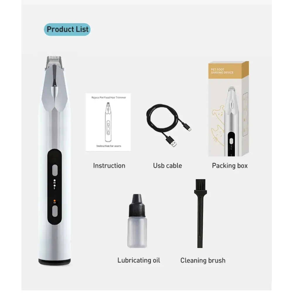 ROJECO Pet Hair Trimmer with LED Light - White / CHINA - dog hair trimmer