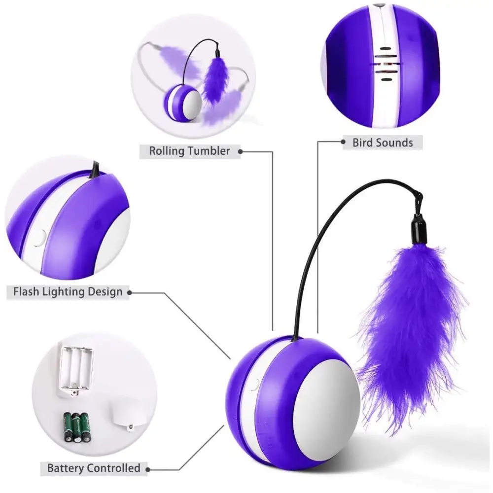 Rolling Pet Toys Interactive 360 Degree Automatic Self Rotating LED Light Sound Cat Chaser Ball Exercise