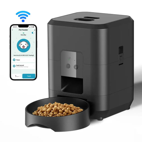 Smart Automatic Pet Feeder with Timer & Bowl - Black WIFI Feeder - cat feeder