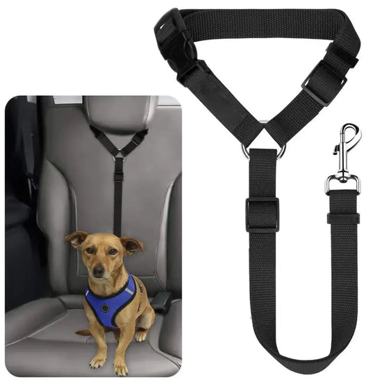 Solid Color Two-in-one Pet Car Seat Belt Nylon Lead Leash Backseat Safety Belt Adjustable Dogs Harness Collar Pet