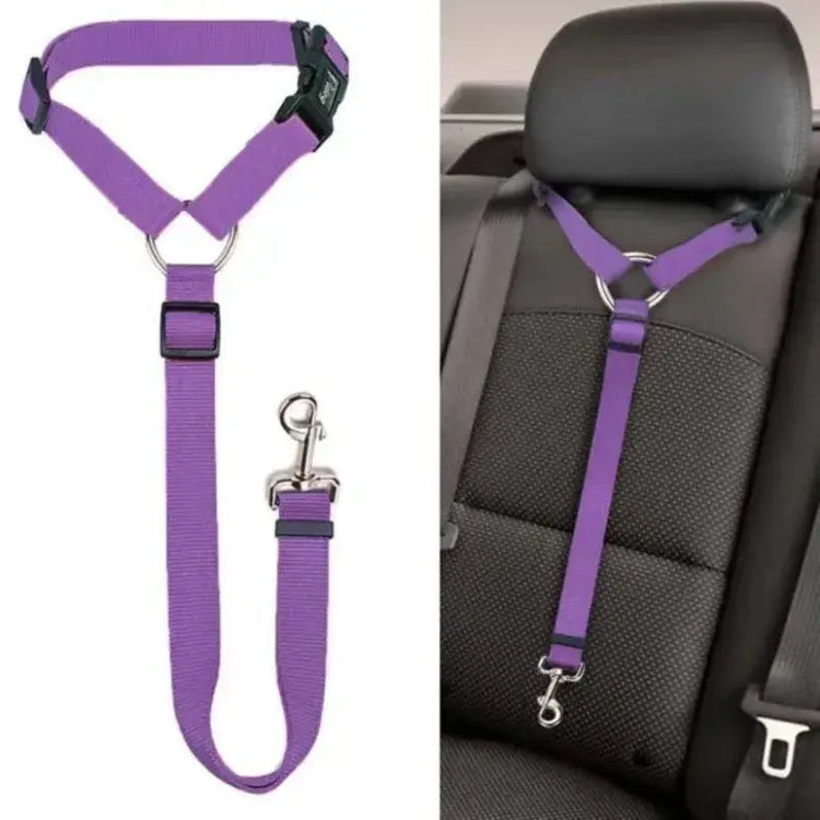 Solid Color Two-in-one Pet Car Seat Belt Nylon Lead Leash Backseat Safety Belt Adjustable Dogs Harness Collar Pet