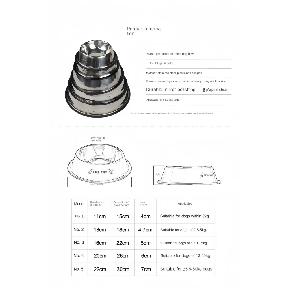 Stainless Steel Pet Feeding Bowl – 6 Sizes - pet bowls