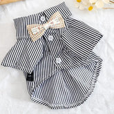 Striped Summer Dog Shirt with Bowknot – Blue - Black / XXL - dog clothing