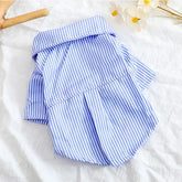 Striped Summer Dog Shirt with Bowknot – Blue - dog clothing