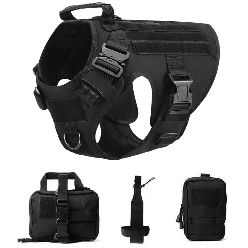 Tactical Dog Harness & Leash Set - Black 4 piece set / L(30-40KG) - dog harness