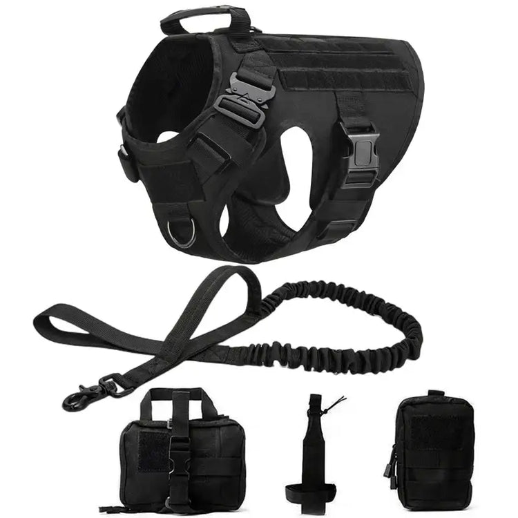 Tactical Dog Harness & Leash Set - Black 5 piece set / L(30-40KG) - dog harness