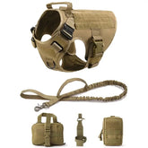 Tactical Dog Harness & Leash Set - Brown 5 piece set / L(30-40KG) - dog harness