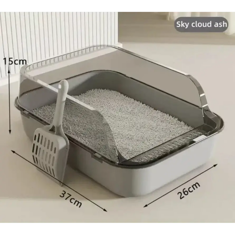 The Kitty Sandbox Semi-Enclosed Splashproof Cat Litter Box - A Gray - cat litter box