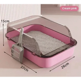 The Kitty Sandbox Semi-Enclosed Splashproof Cat Litter Box - A Pink - cat litter box