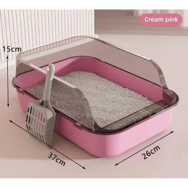The Kitty Sandbox Semi-Enclosed Splashproof Cat Litter Box - A Pink - cat litter box