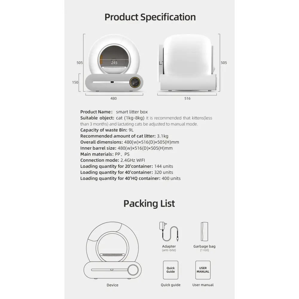 Tonepie 65L Smart Self-Cleaning Cat Litter Box - XS / APP control - cat litter box