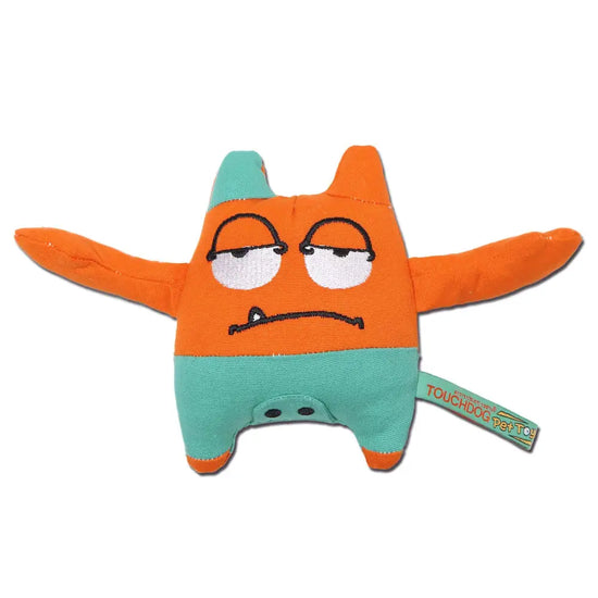 Touchdog Cartoon Sleepy Monster Plush Dog Toy - Orange - dog toy