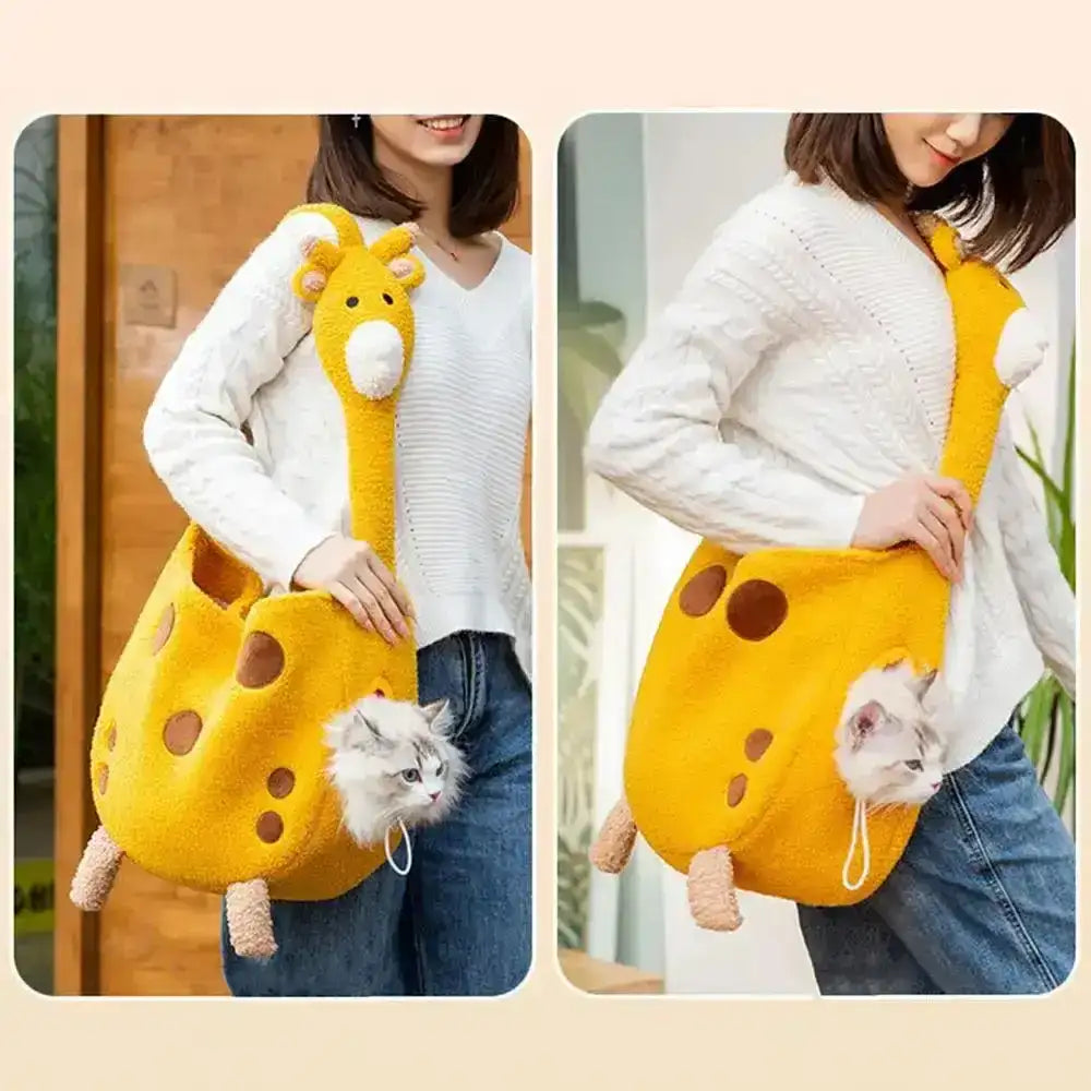 Giraffe Print Plush Pet Travel Tote - pet carrier